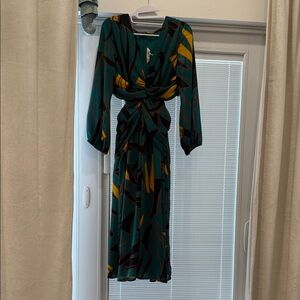Ranna Gill Green and Yellow Patterned Long Sleeve Dress